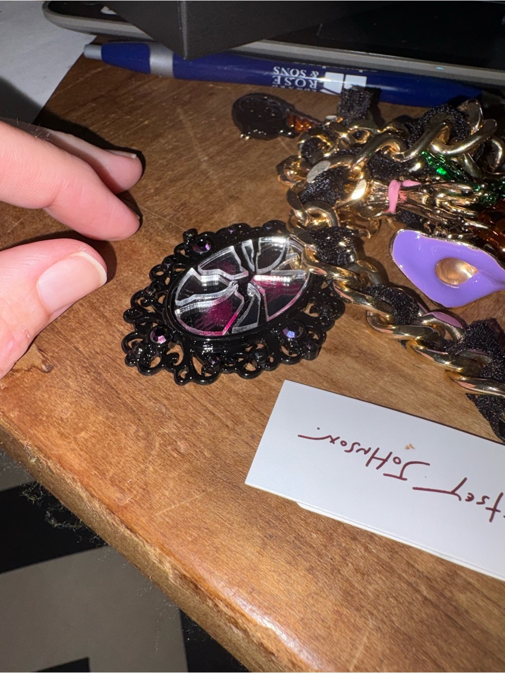 NWT Betsey Johnson Witchy Lace Frontal Necklace w Shattered Mirror - Picture 6 of 6